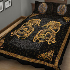 Viking Quilt Set Celtic Fenrir And Rune
