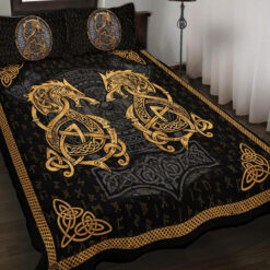 Viking Quilt Set Celtic Fenrir And Rune