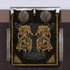 Viking Quilt Set Celtic Fenrir And Rune