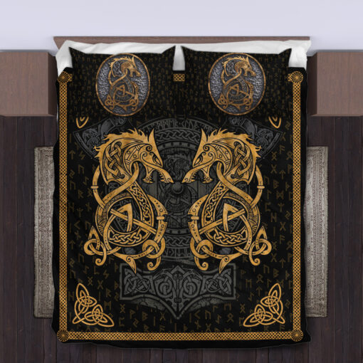 Viking Quilt Set Celtic Fenrir And Rune