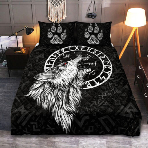 Viking Quilt Set Fenrir Wolf Vegvisir
