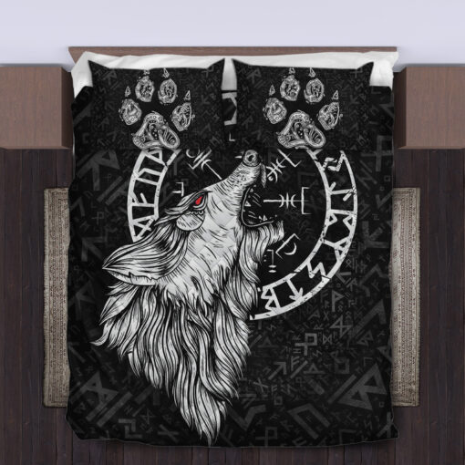 Viking Quilt Set Fenrir Wolf Vegvisir