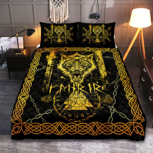 Viking Quilt Set Old Norse Wolf Fenrir Valknut
