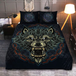 Viking Quilt Set Raven And Celtic Fenrir Wolf