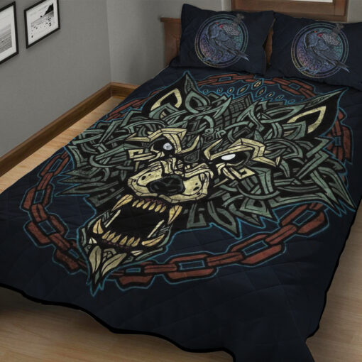 Viking Quilt Set Raven And Celtic Fenrir Wolf