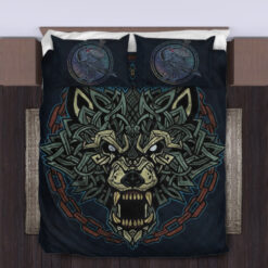 Viking Quilt Set Raven And Celtic Fenrir Wolf