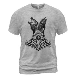 Viking T-shirt Raven Wolf Hammer Combination