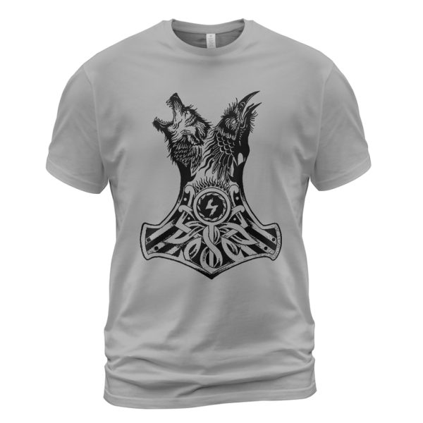 Viking T-shirt Raven Wolf Hammer Combination