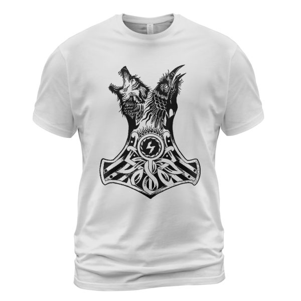 Viking T-shirt Raven Wolf Hammer Combination