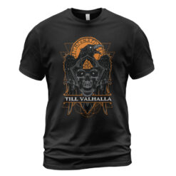 Viking T-shirt Skull Raven Valknut Till Valhalla
