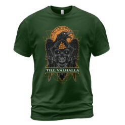 Viking T-shirt Skull Raven Valknut Till Valhalla