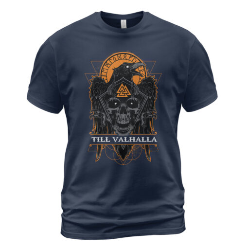 Viking T-shirt Skull Raven Valknut Till Valhalla