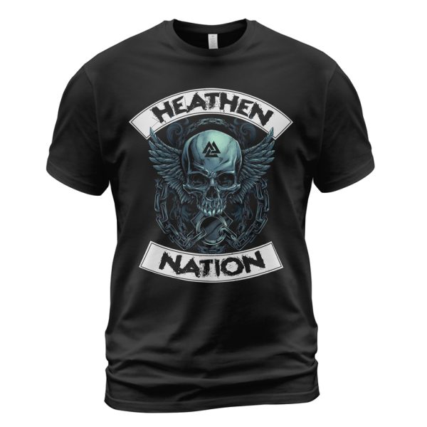 Viking T-shirt Skull Wings Heathen Nation