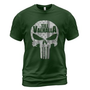 Viking T-shirt Till Valhalla Skull Flag