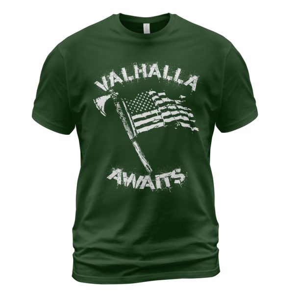 Viking T-shirt Valhalla Awaits Axe Flag