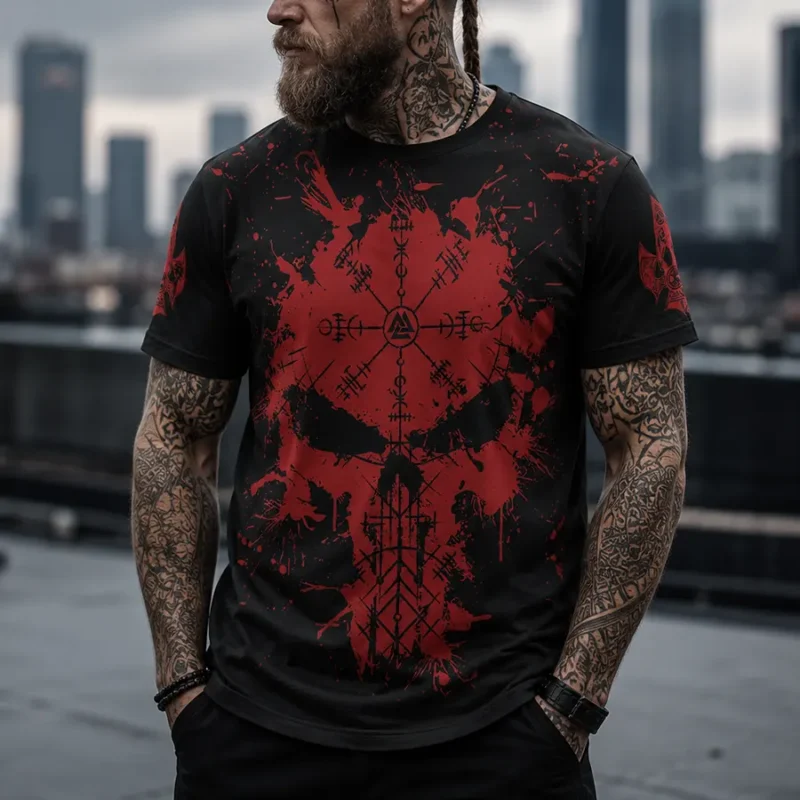 Viking Tees Viking Skull Drawing with Nordic Compass