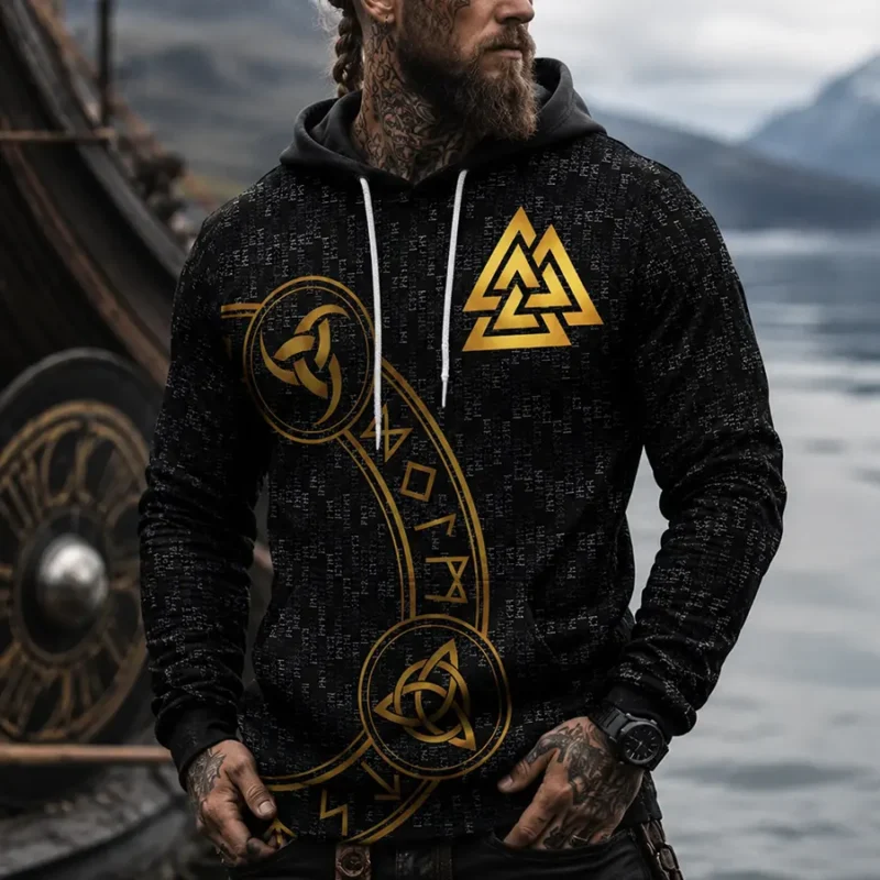 Viking Hoodie Viking Valknut Rune and Triple Horn Norse Legacy