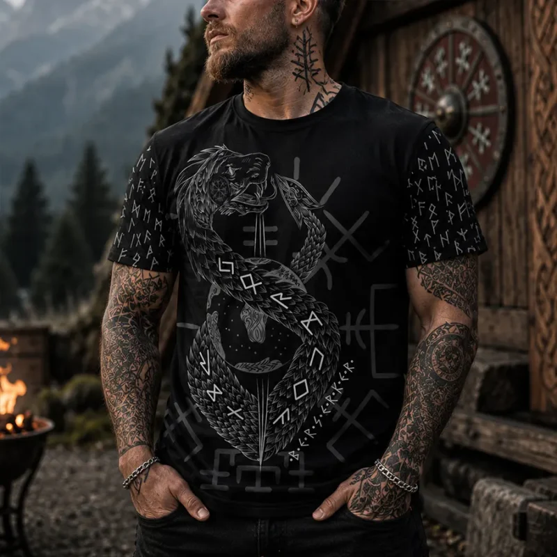 Mens Viking Shirt Jormungandr Rune Norse Power