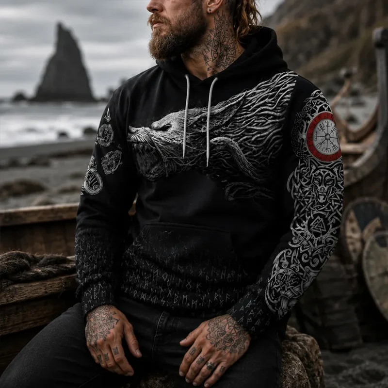 Viking Hoodie Fenrir Clothing with Rune Power