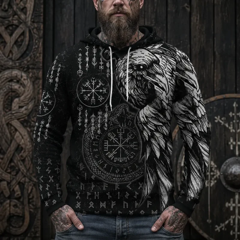 Viking Hoodie Norse Raven and Jormungandr Symbol Norse Myth