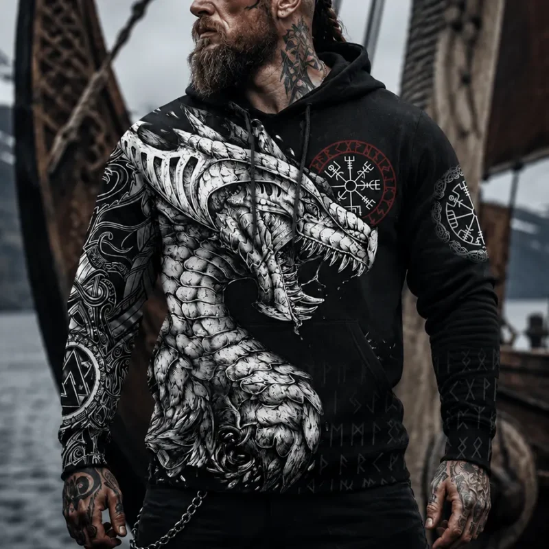 Viking Hoodie Jormungandr Art and Norse Compass