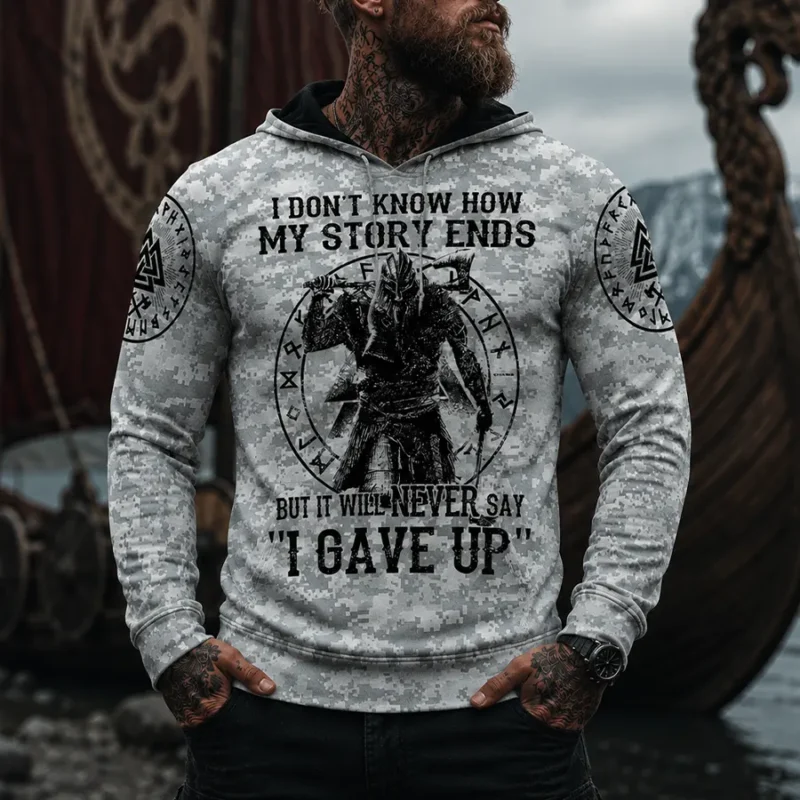 Viking Hoodie Valknut Rune Warrior Never Give Up