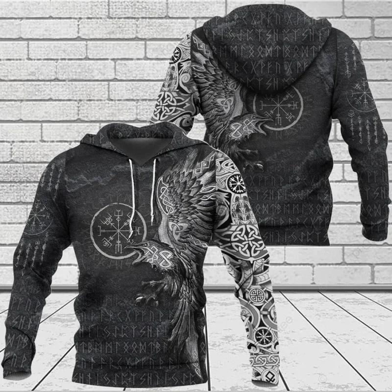 Hoodie Viking – Norse Raven Vegvisir Symbol Guidance