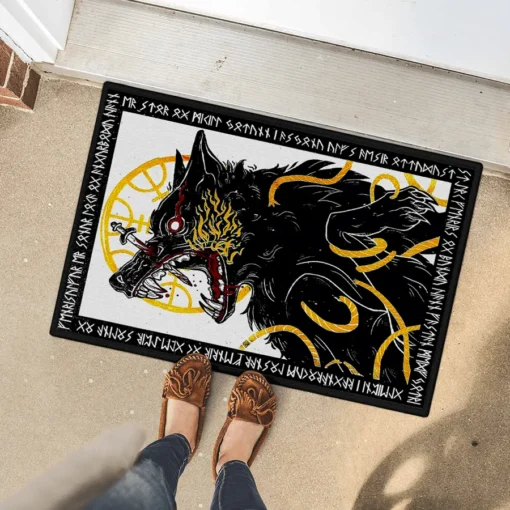 Protection Rune Doormat Viking Doormat Fenrir Art Viking Protection Rune Bold Mythic Powerful ...