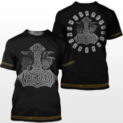 Viking T Shirt Munin And Hugin With Rune Mjolnir Legendary Powerful Meaning Viking T Shirt Munin And Hugin With Rune Mjolnir Legendary Powerful Meaning