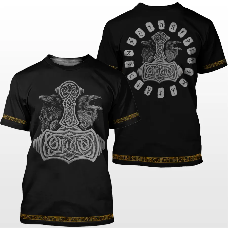 Viking T Shirt Munin And Hugin With Rune Mjolnir Legendary Powerful Meaning Viking T Shirt Munin And Hugin With Rune Mjolnir Legendary Powerful Meaning