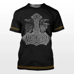 Viking T Shirt Munin And Hugin With Rune Mjolnir Legendary Powerful Meaning