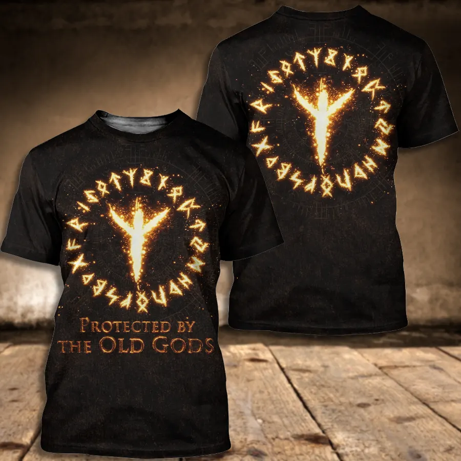 Algiz Protection Rune Viking T-Shirt - Protected by the Old Gods, Norse Symbol of Protection Algiz Protection Rune Viking T-Shirt - Protected by the Old Gods, Norse Symbol of Protection