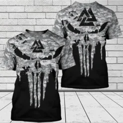 Bold Viking T Shirt - Camo Skull Art Valknut Symbol