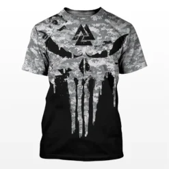Bold Viking T Shirt - Camo Skull Art Valknut Symbol