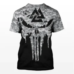 Bold Viking T Shirt - Camo Skull Art Valknut Symbol