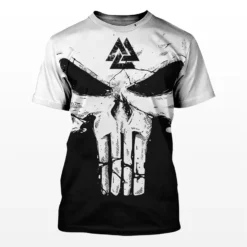 Norse T Shirt Skull Art Valknut Symbol Dark Warrior Style